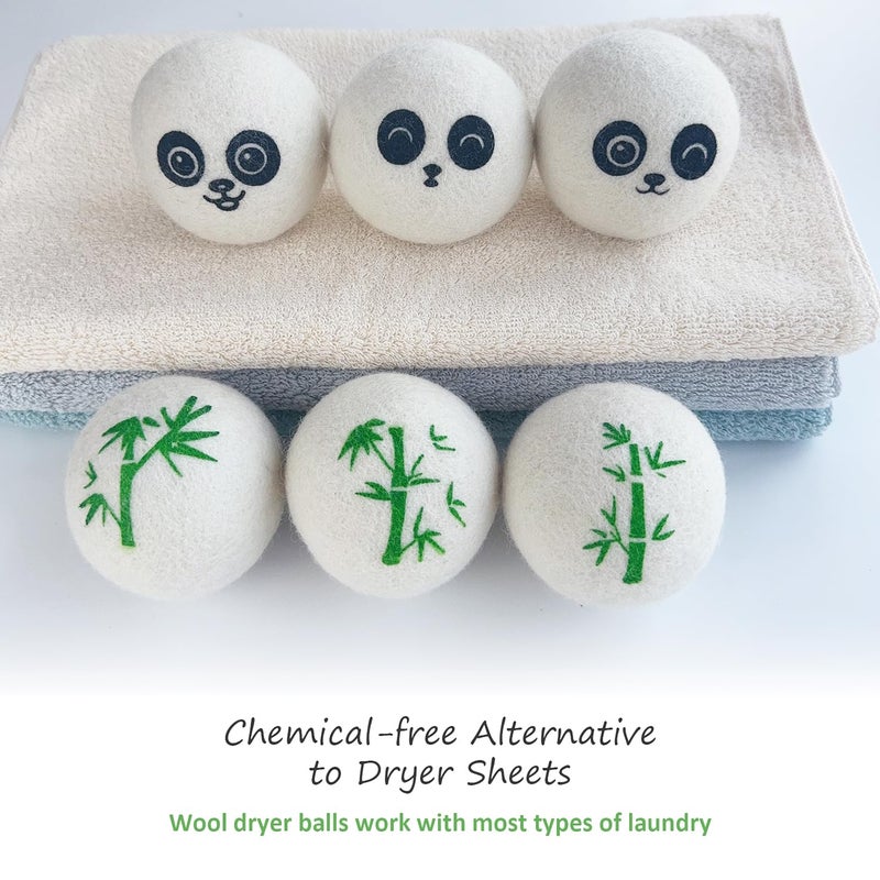 Qingbei Wool Dryer Balls Laundry Reusable, 100% Natural New Zealand Wool Balls for Dryer, 6 in 1 Pack (Panda) - Image 5